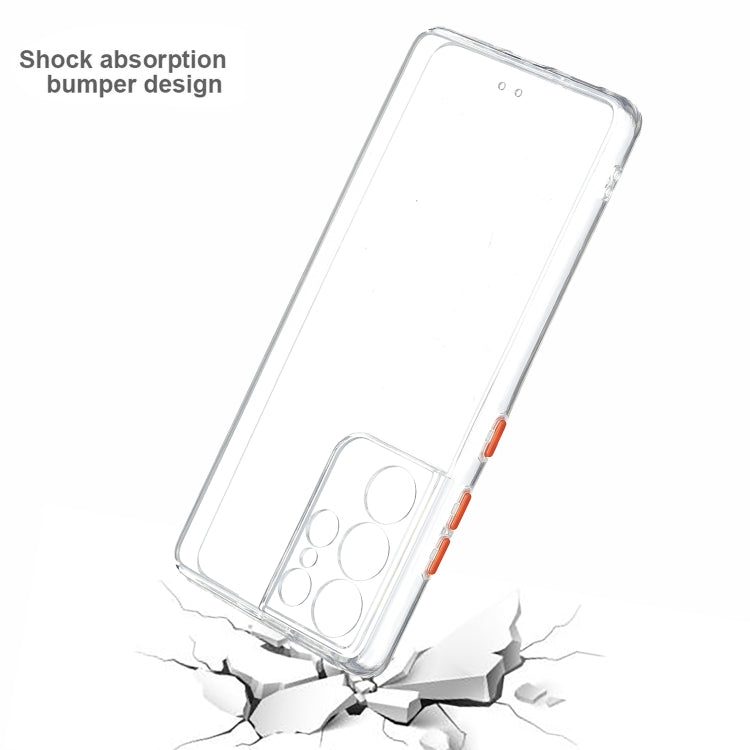 For Samsung Galaxy S21 Ultra 5G Transparent PC+TPU Phone Case with Contrast Color Button