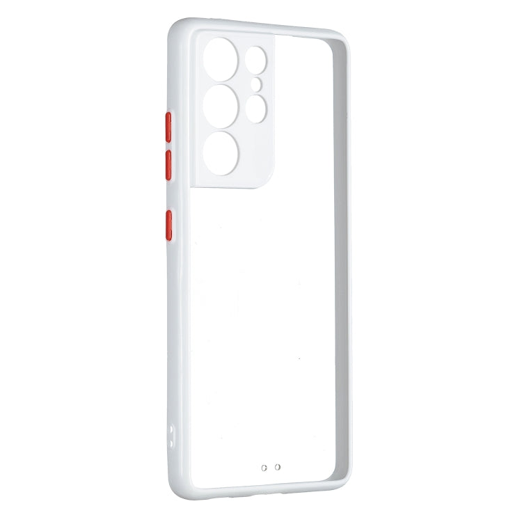 For Samsung Galaxy S21 Ultra 5G Transparent PC+TPU Phone Case with Contrast Color Button