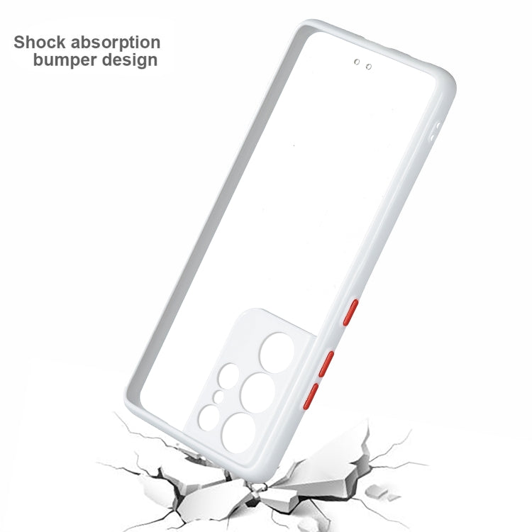 For Samsung Galaxy S21 Ultra 5G Transparent PC+TPU Phone Case with Contrast Color Button