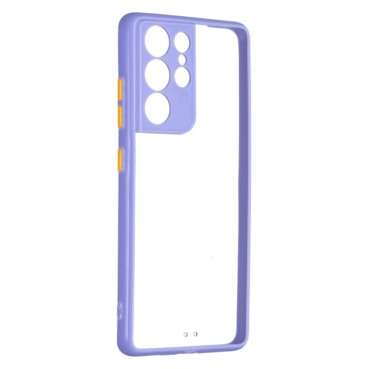For Samsung Galaxy S21 Ultra 5G Transparent PC+TPU Phone Case with Contrast Color Button