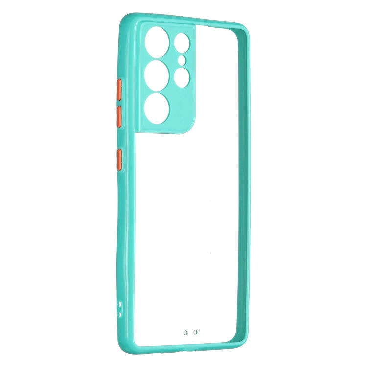 For Samsung Galaxy S21 Ultra 5G Transparent PC+TPU Phone Case with Contrast Color Button