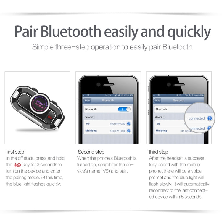 JEDX-V9 Motorcycle Helmet Bluetooth Headset Bluetooth 5.0 Interphone FM Radio Automatic Answering