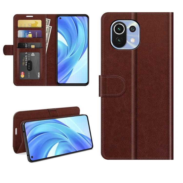 For Xiaomi Mi 11 Lite 4G / 5G R64 Texture Single Horizontal Flip Protective Case with Holder & Card Slots & Wallet& Photo Frame