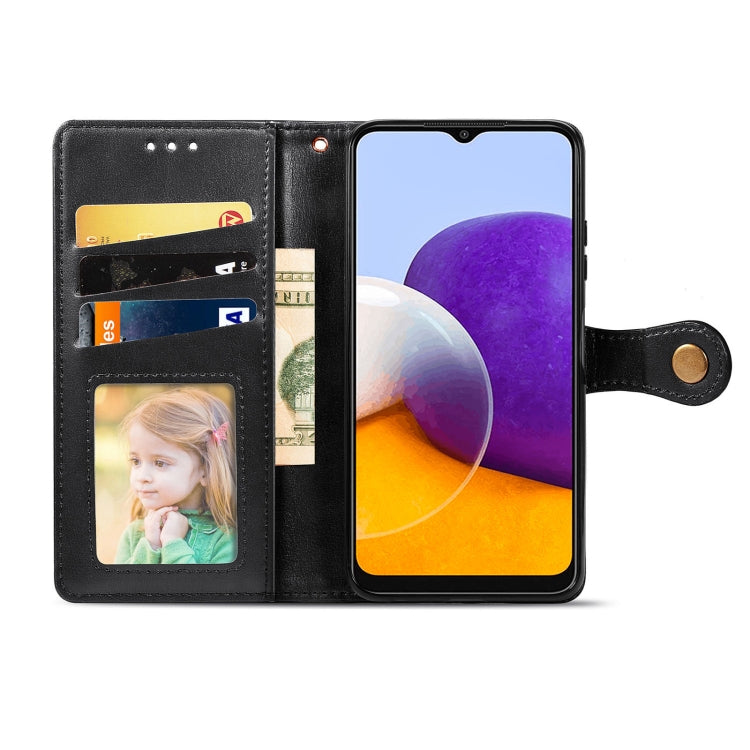 For Samsung Galaxy A22 4G Solid Color Leather Buckle Phone Case with Lanyard & Photo Frame & Card Slot & Wallet & Stand Function