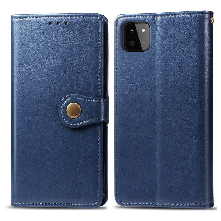 For Samsung Galaxy A22 4G Solid Color Leather Buckle Phone Case with Lanyard & Photo Frame & Card Slot & Wallet & Stand Function