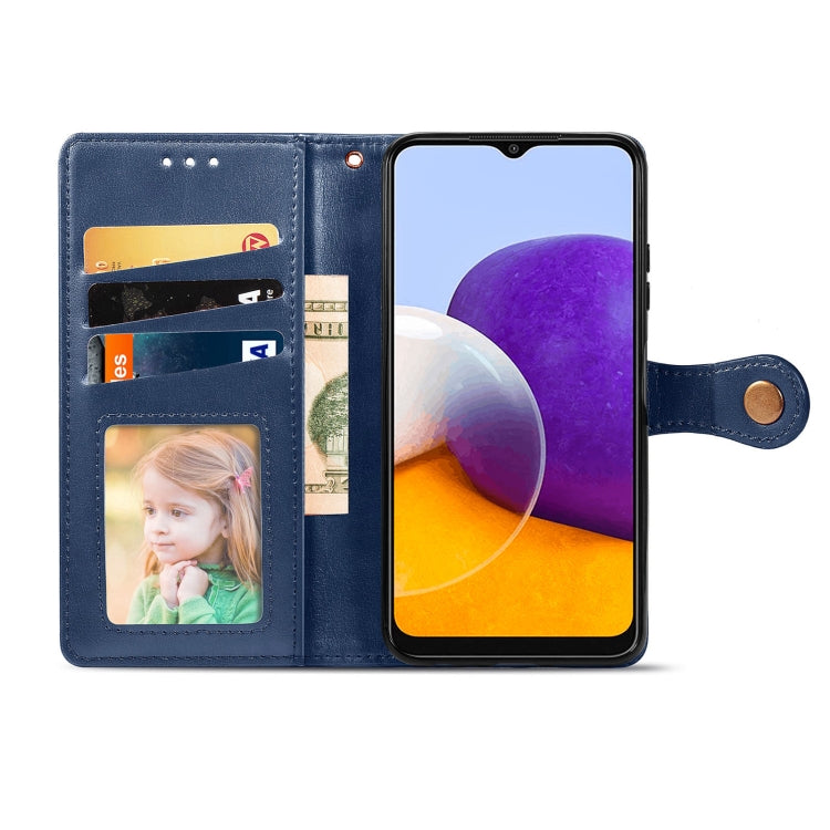 For Samsung Galaxy A22 4G Solid Color Leather Buckle Phone Case with Lanyard & Photo Frame & Card Slot & Wallet & Stand Function