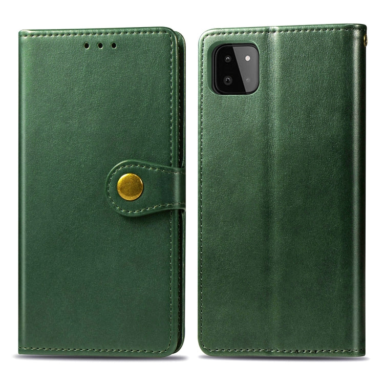 For Samsung Galaxy A22 4G Solid Color Leather Buckle Phone Case with Lanyard & Photo Frame & Card Slot & Wallet & Stand Function