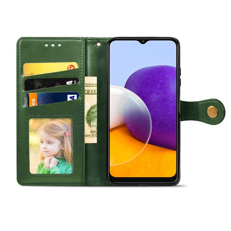 For Samsung Galaxy A22 4G Solid Color Leather Buckle Phone Case with Lanyard & Photo Frame & Card Slot & Wallet & Stand Function