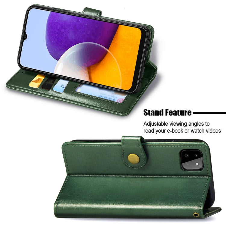 For Samsung Galaxy A22 4G Solid Color Leather Buckle Phone Case with Lanyard & Photo Frame & Card Slot & Wallet & Stand Function