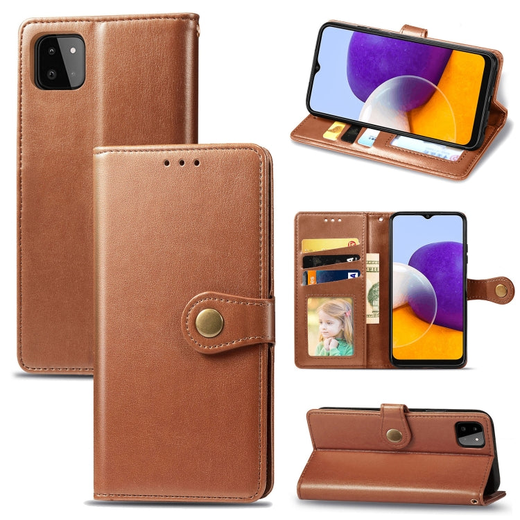 For Samsung Galaxy A22 4G Solid Color Leather Buckle Phone Case with Lanyard & Photo Frame & Card Slot & Wallet & Stand Function