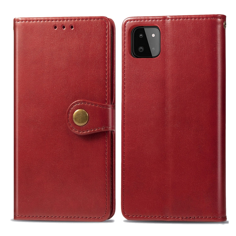For Samsung Galaxy A22 4G Solid Color Leather Buckle Phone Case with Lanyard & Photo Frame & Card Slot & Wallet & Stand Function