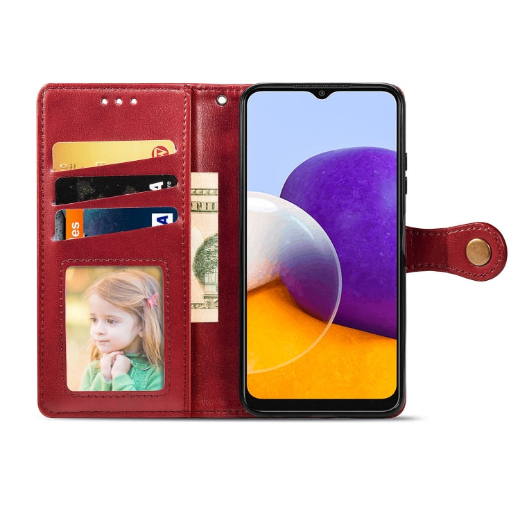 For Samsung Galaxy A22 4G Solid Color Leather Buckle Phone Case with Lanyard & Photo Frame & Card Slot & Wallet & Stand Function