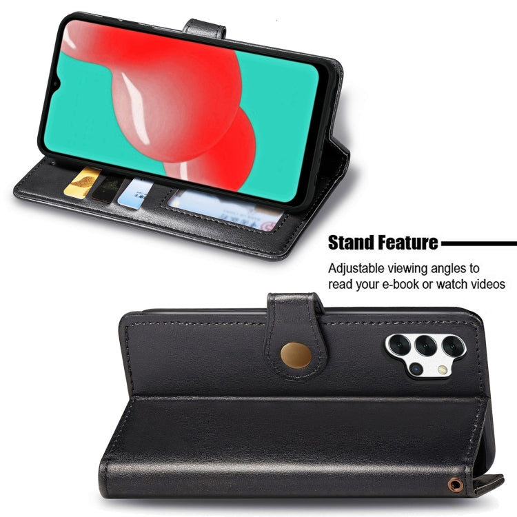 For Samsung Galaxy A32 4G Solid Color Leather Buckle Phone Case with Lanyard & Photo Frame & Card Slot & Wallet & Stand Function