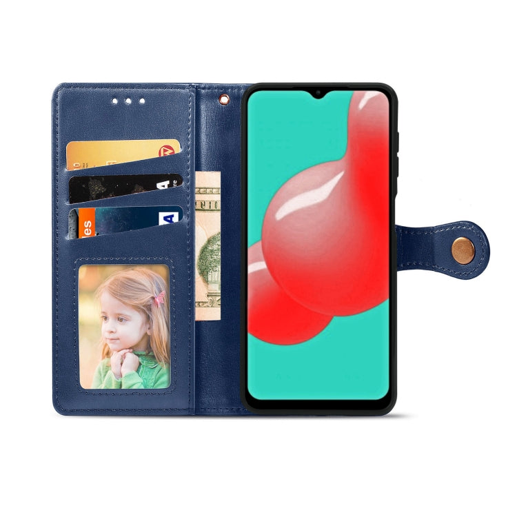For Samsung Galaxy A32 4G Solid Color Leather Buckle Phone Case with Lanyard & Photo Frame & Card Slot & Wallet & Stand Function