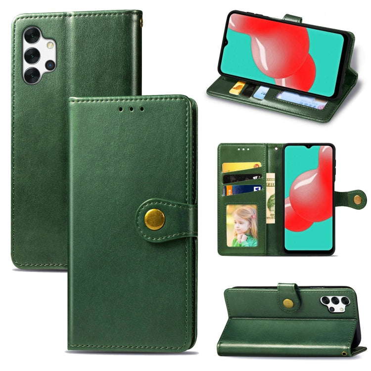 For Samsung Galaxy A32 4G Solid Color Leather Buckle Phone Case with Lanyard & Photo Frame & Card Slot & Wallet & Stand Function