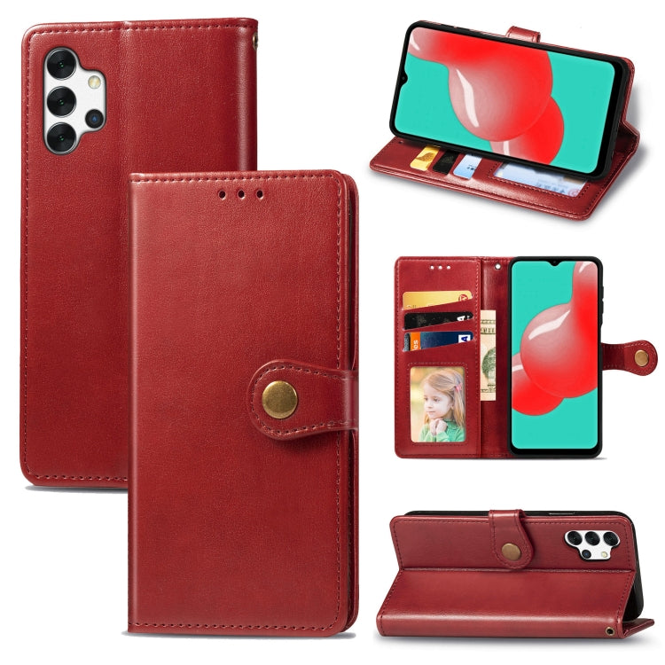For Samsung Galaxy A32 4G Solid Color Leather Buckle Phone Case with Lanyard & Photo Frame & Card Slot & Wallet & Stand Function