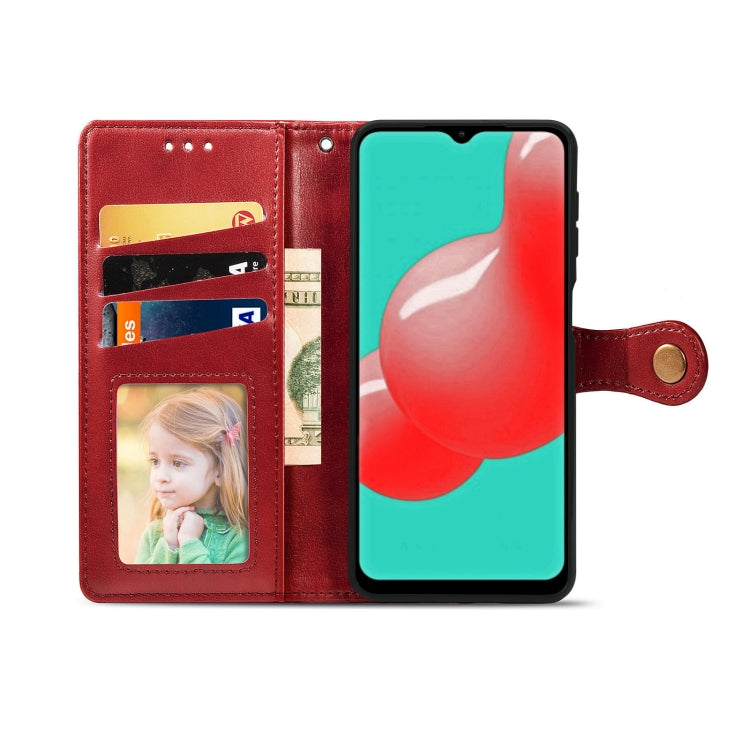 For Samsung Galaxy A32 4G Solid Color Leather Buckle Phone Case with Lanyard & Photo Frame & Card Slot & Wallet & Stand Function