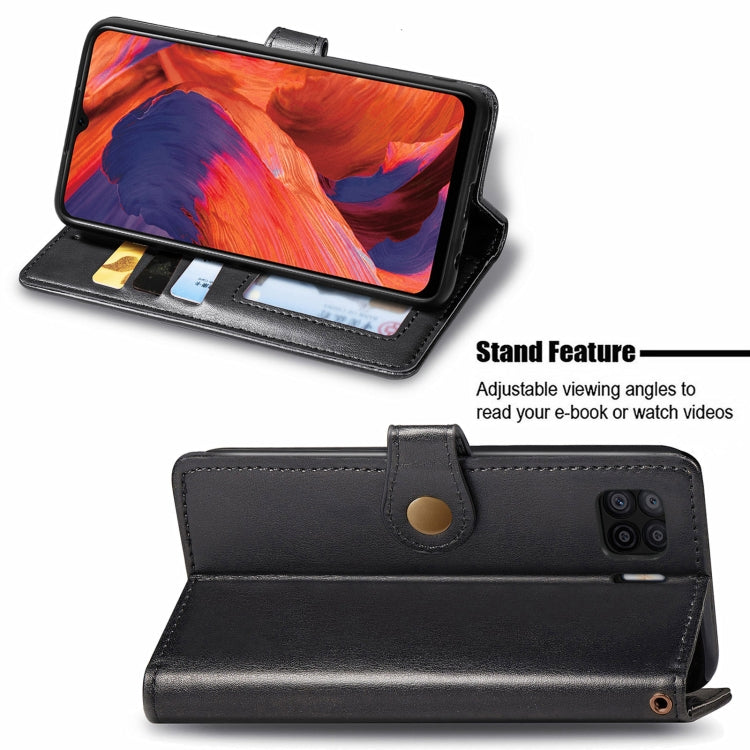 For OPPO F17 Solid Color Leather Buckle Phone Case with Lanyard & Photo Frame & Card Slot & Wallet & Stand Function