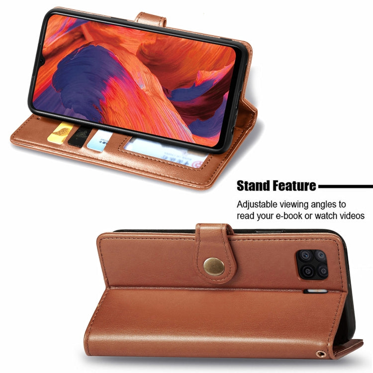 For OPPO F17 Solid Color Leather Buckle Phone Case with Lanyard & Photo Frame & Card Slot & Wallet & Stand Function