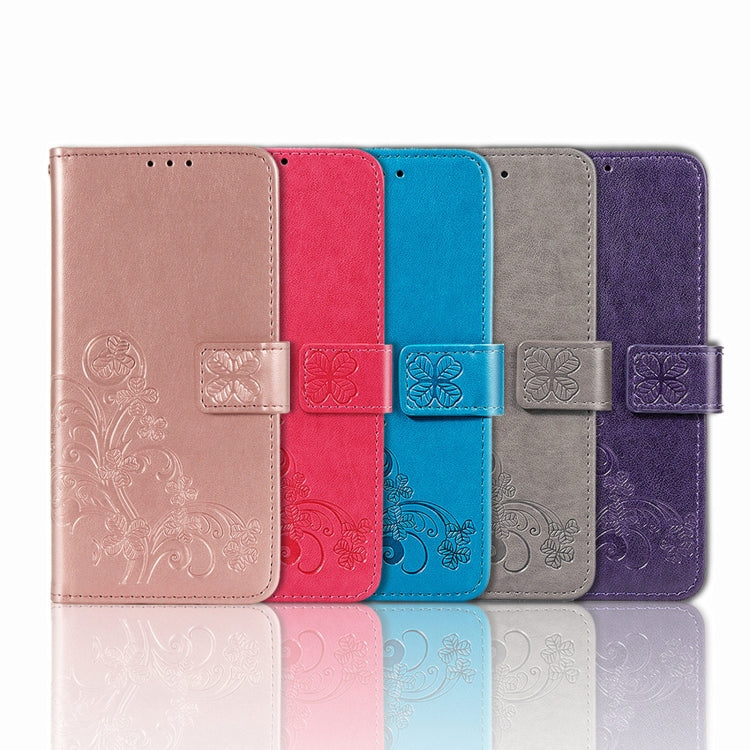 For Samsung Galaxy A22 5G Four-leaf Clasp Embossed Buckle Mobile Phone Protection Leather Case with Lanyard & Card Slot & Wallet & Bracket Function