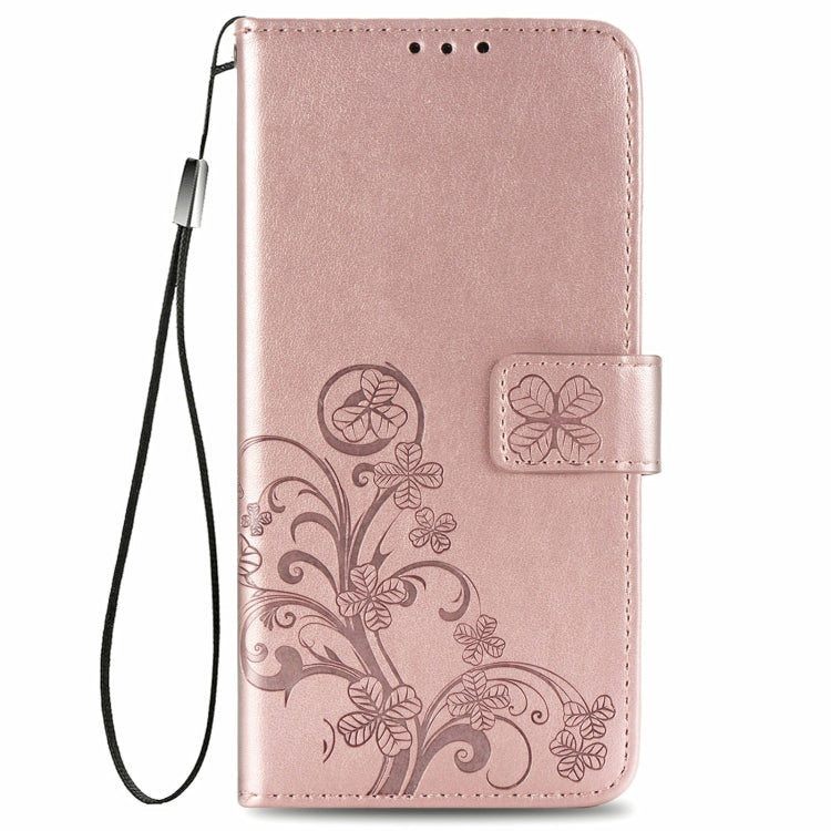 For LG Stylo 7 4G Four-leaf Clasp Embossed Buckle Mobile Phone Protection Leather Case with Lanyard & Card Slot & Wallet & Bracket Function