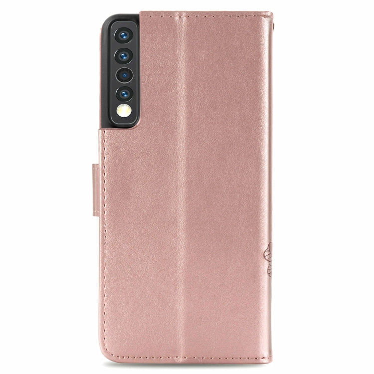 For LG Stylo 7 4G Four-leaf Clasp Embossed Buckle Mobile Phone Protection Leather Case with Lanyard & Card Slot & Wallet & Bracket Function
