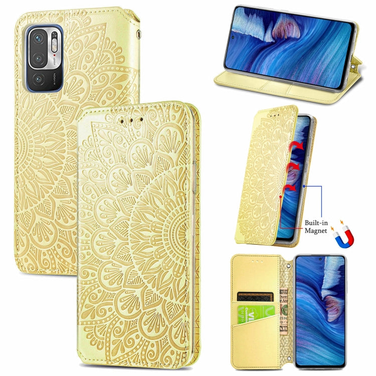 For Xiaomi Redmi Note 10 5G Blooming Mandala Embossed Pattern Magnetic Horizontal Flip Leather Case with Holder & Card Slots & Wallet