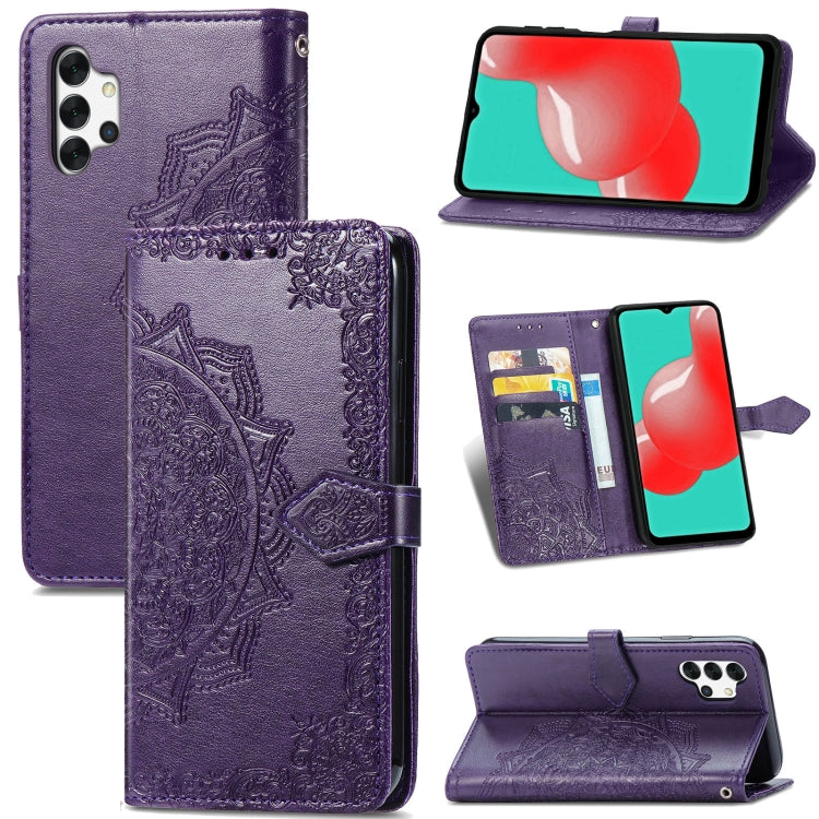 For Galaxy A32 4G Mandala Flower Embossed Horizontal Flip Leather Case with Bracket / Card Slot / Wallet / Lanyard