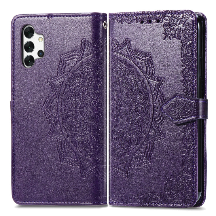 For Galaxy A32 4G Mandala Flower Embossed Horizontal Flip Leather Case with Bracket / Card Slot / Wallet / Lanyard