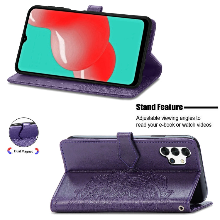 For Galaxy A32 4G Mandala Flower Embossed Horizontal Flip Leather Case with Bracket / Card Slot / Wallet / Lanyard