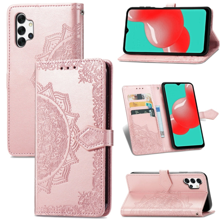 For Galaxy A32 4G Mandala Flower Embossed Horizontal Flip Leather Case with Bracket / Card Slot / Wallet / Lanyard