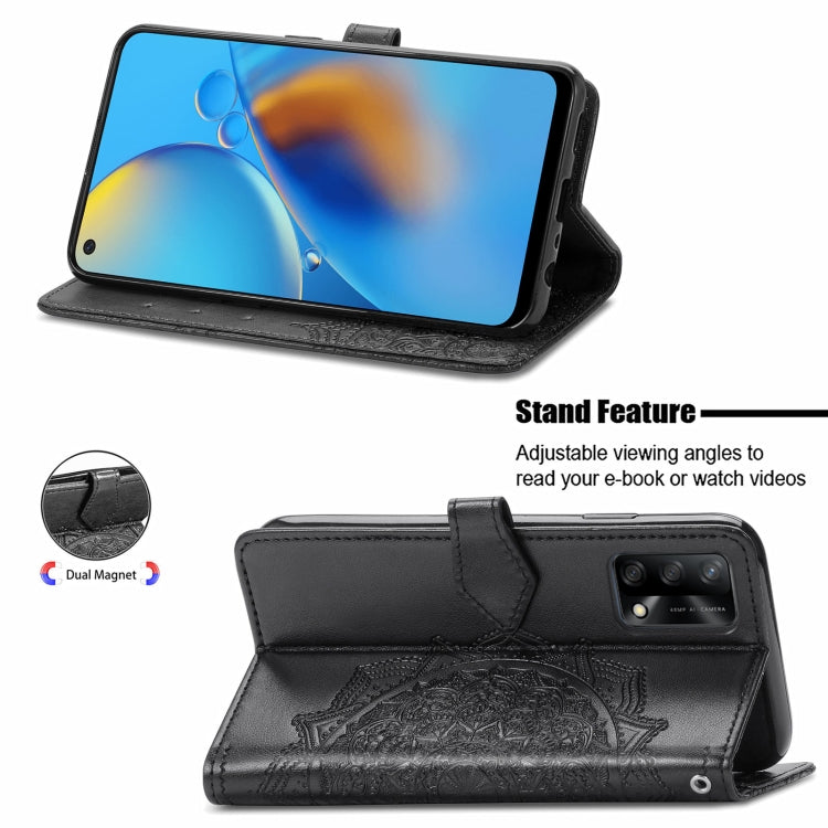 For OPPO F19 Mandala Flower Embossed Horizontal Flip Leather Case with Bracket / Card Slot / Wallet / Lanyard