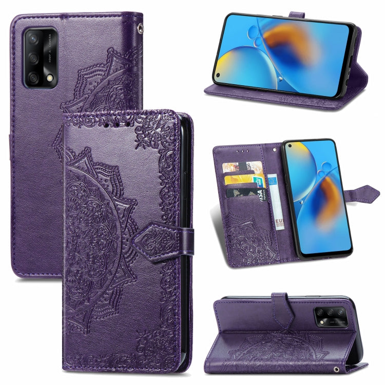 For OPPO F19 Mandala Flower Embossed Horizontal Flip Leather Case with Bracket / Card Slot / Wallet / Lanyard