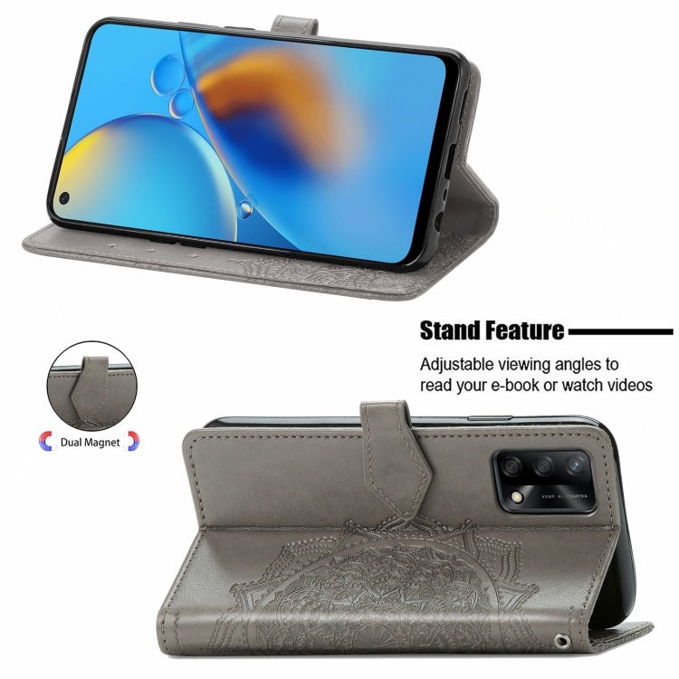 For OPPO F19 Mandala Flower Embossed Horizontal Flip Leather Case with Bracket / Card Slot / Wallet / Lanyard