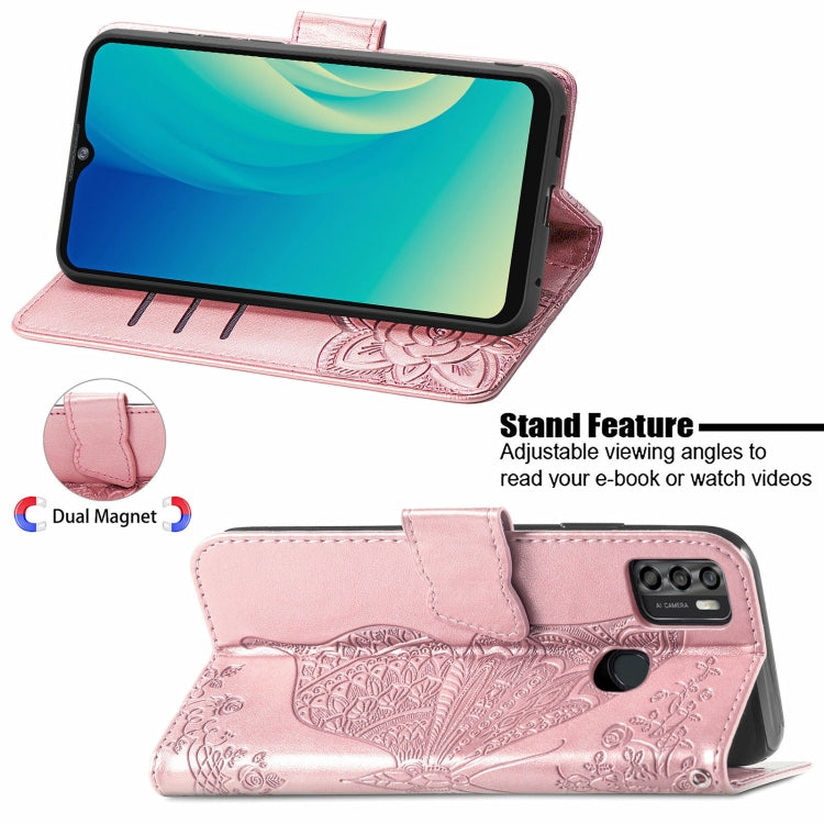 For ZTE Blade A7S 2020 Butterfly Love Flowers Embossed Horizontal Flip Leather Case with Holder & Card Slots & Wallet & Lanyard