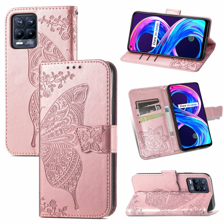 For OPPO Realme 8 / 8 Pro Butterfly Love Flowers Embossed Horizontal Flip Leather Case with Holder & Card Slots & Wallet & Lanyard