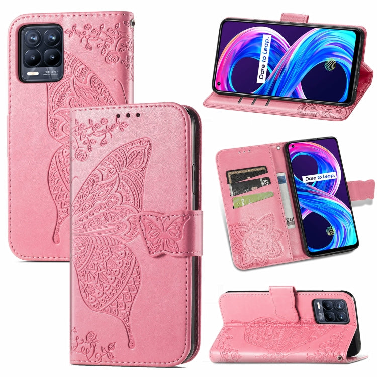 For Realme V13 5G/ 8 5G / Q3i 5G / Q3 5G Butterfly Love Flowers Embossed Horizontal Flip Leather Case with Holder & Card Slots & Wallet & Lanyard
