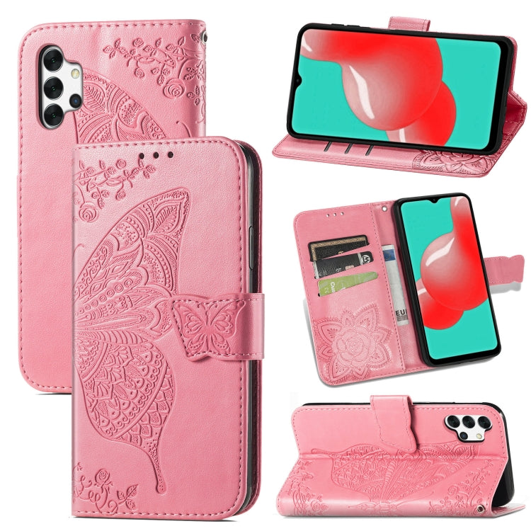 For Samsung Galaxy A32 4G Butterfly Love Flower Embossed Horizontal Flip Leather Case with Bracket / Card Slot / Wallet / Lanyard