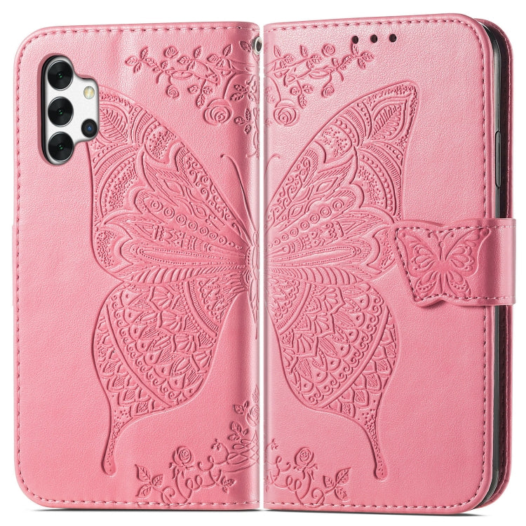 For Samsung Galaxy A32 4G Butterfly Love Flower Embossed Horizontal Flip Leather Case with Bracket / Card Slot / Wallet / Lanyard
