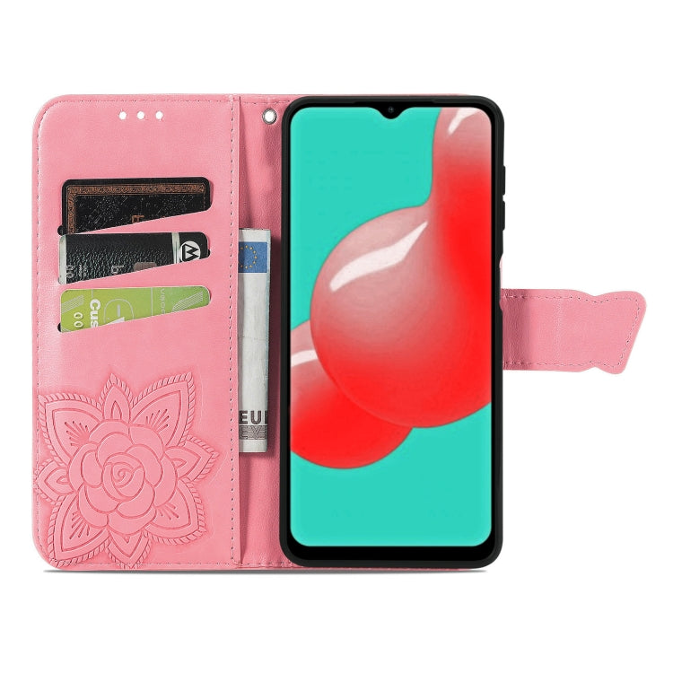 For Samsung Galaxy A32 4G Butterfly Love Flower Embossed Horizontal Flip Leather Case with Bracket / Card Slot / Wallet / Lanyard