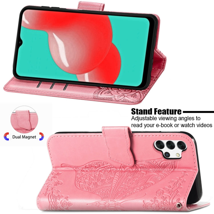 For Samsung Galaxy A32 4G Butterfly Love Flower Embossed Horizontal Flip Leather Case with Bracket / Card Slot / Wallet / Lanyard