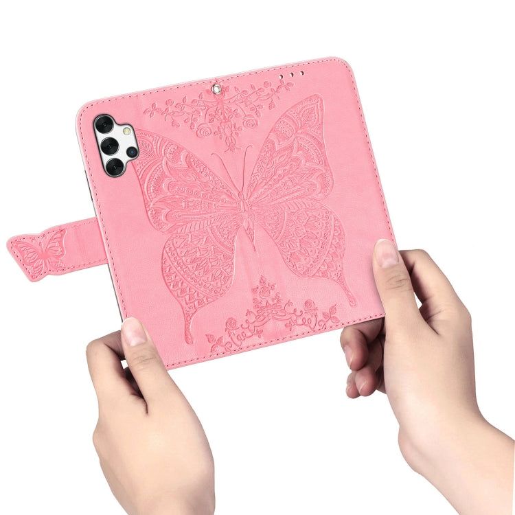 For Samsung Galaxy A32 4G Butterfly Love Flower Embossed Horizontal Flip Leather Case with Bracket / Card Slot / Wallet / Lanyard