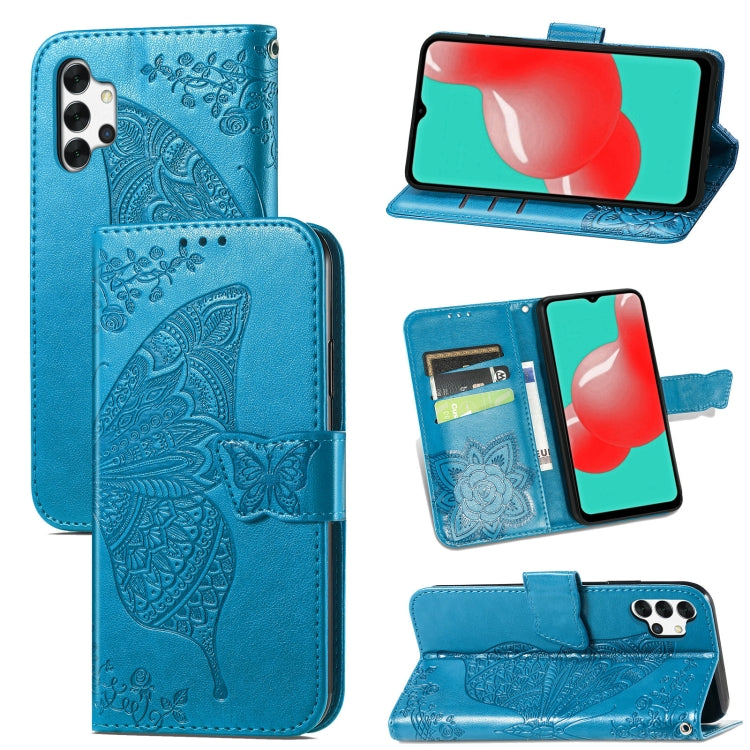 For Samsung Galaxy A32 4G Butterfly Love Flower Embossed Horizontal Flip Leather Case with Bracket / Card Slot / Wallet / Lanyard