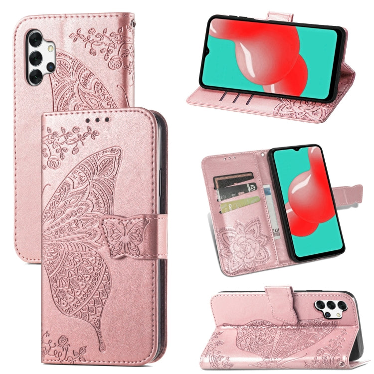For Samsung Galaxy A32 4G Butterfly Love Flower Embossed Horizontal Flip Leather Case with Bracket / Card Slot / Wallet / Lanyard