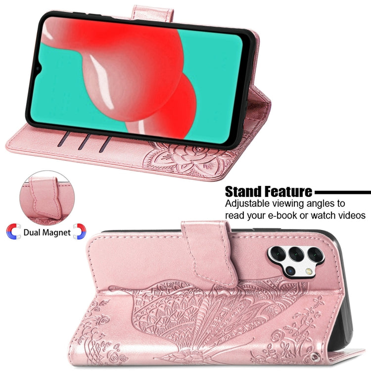 For Samsung Galaxy A32 4G Butterfly Love Flower Embossed Horizontal Flip Leather Case with Bracket / Card Slot / Wallet / Lanyard