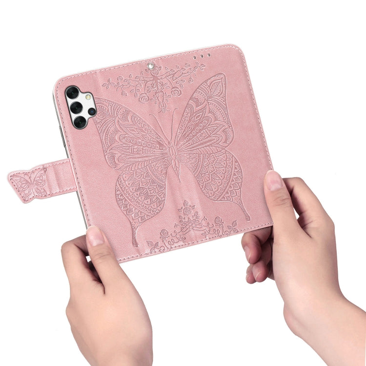 For Samsung Galaxy A32 4G Butterfly Love Flower Embossed Horizontal Flip Leather Case with Bracket / Card Slot / Wallet / Lanyard