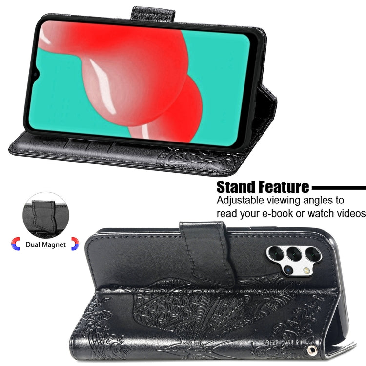 For Samsung Galaxy A32 4G Butterfly Love Flower Embossed Horizontal Flip Leather Case with Bracket / Card Slot / Wallet / Lanyard