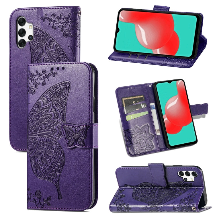 For Samsung Galaxy A32 4G Butterfly Love Flower Embossed Horizontal Flip Leather Case with Bracket / Card Slot / Wallet / Lanyard