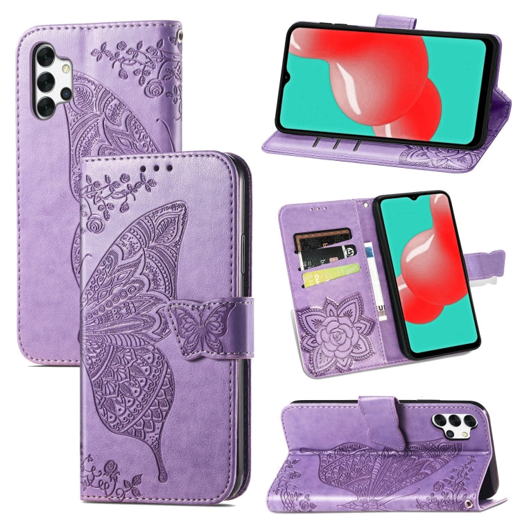 For Samsung Galaxy A32 4G Butterfly Love Flower Embossed Horizontal Flip Leather Case with Bracket / Card Slot / Wallet / Lanyard
