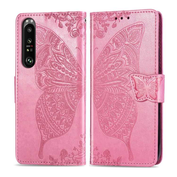 For Sony Xperia 1 III Butterfly Love Flower Embossed Horizontal Flip Leather Case with Bracket / Card Slot / Wallet / Lanyard